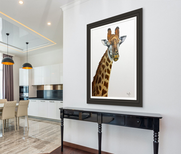 A Nicky van Rensburg painting of giraffe profile