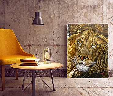 A Nicky van Rensburg painting of a lion face