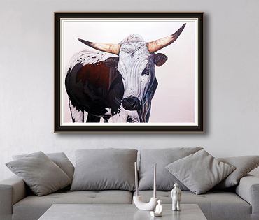 A Nicky van Rensburg painting of a full body Nguni