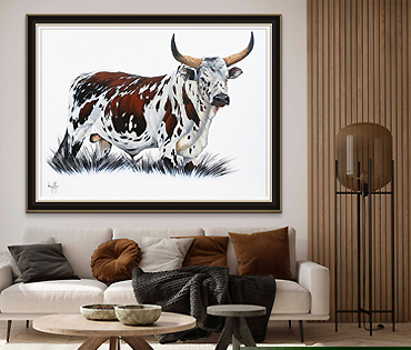 A Nicky van Rensburg painting of a nguni