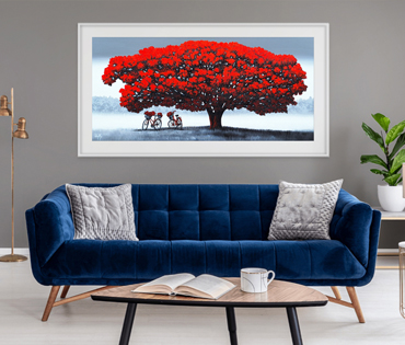 A Nicky van Rensburg painting of a red tree
